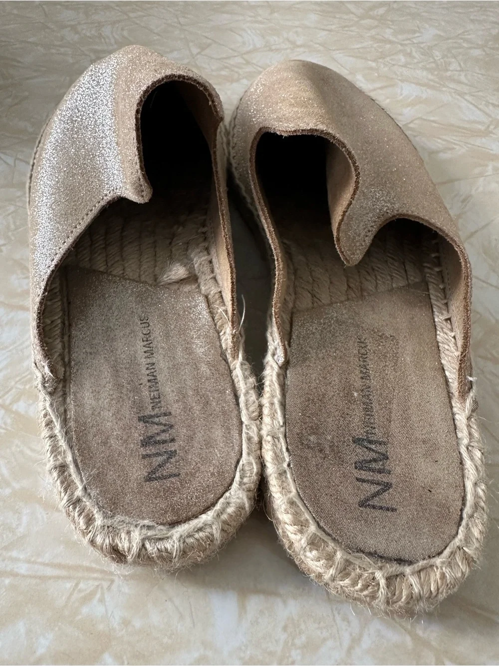 Glitter Espadrille Mule - Rose Gold. Neiman Marcus Sz 38